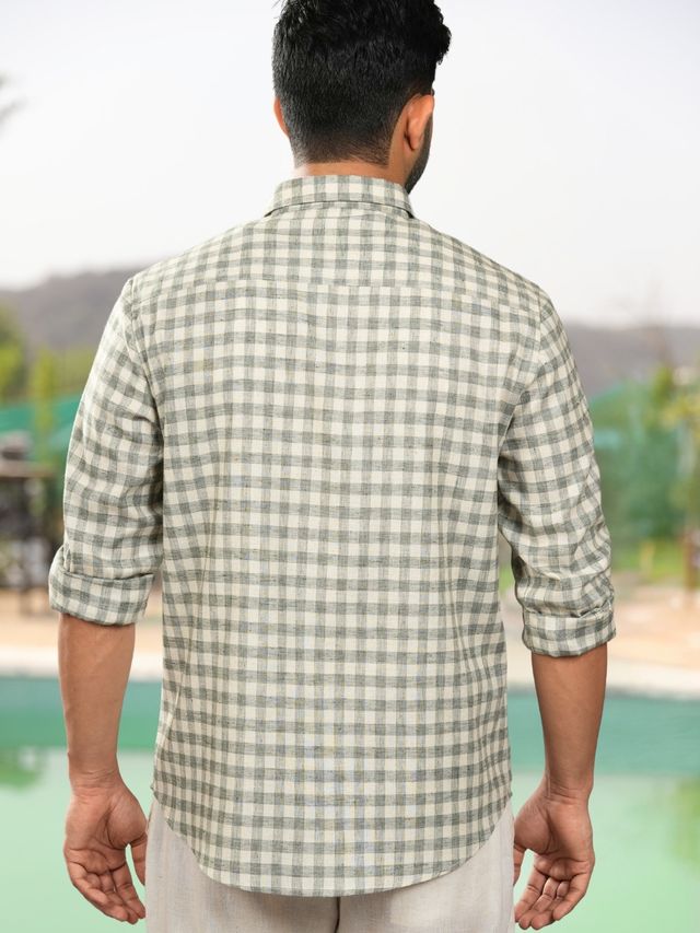 Meadow Green Checks Pre-Washed Linen Cotton Shirt