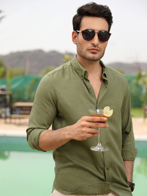 Moss Green Linen Cotton Shirt