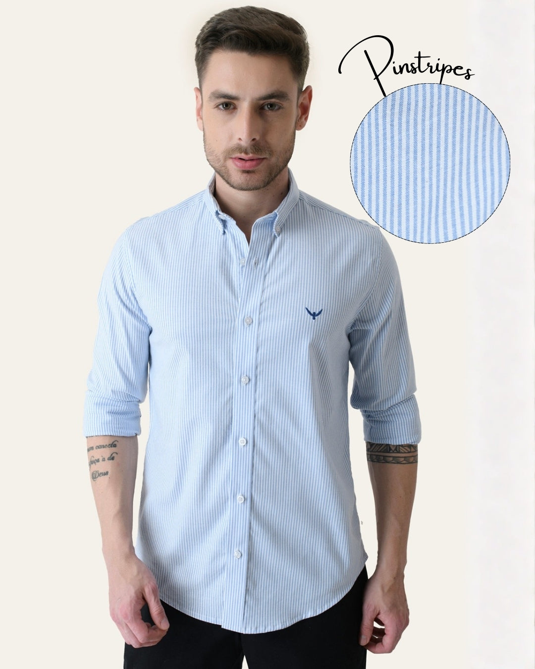 Sky Blue Striped Slim Fit Cotton Shirt
