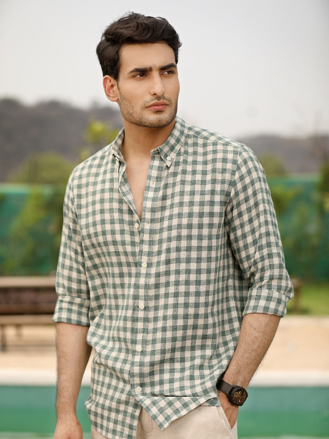 Meadow Green Checks Linen Cotton Shirt