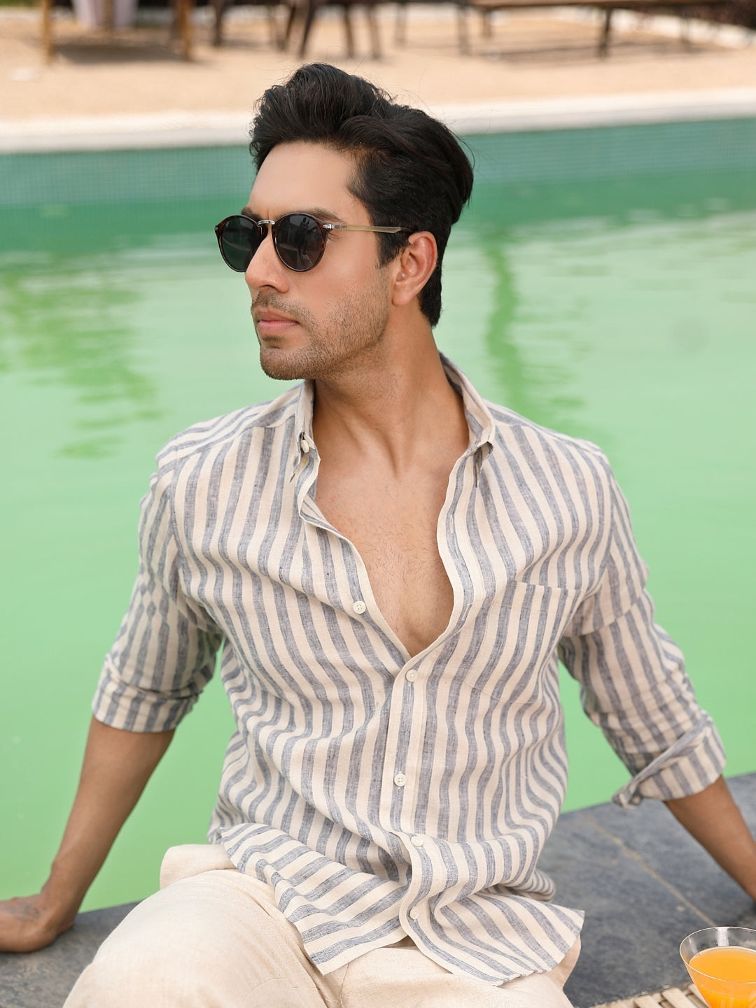 Ocean Blue Stripes Linen Cotton Shirt