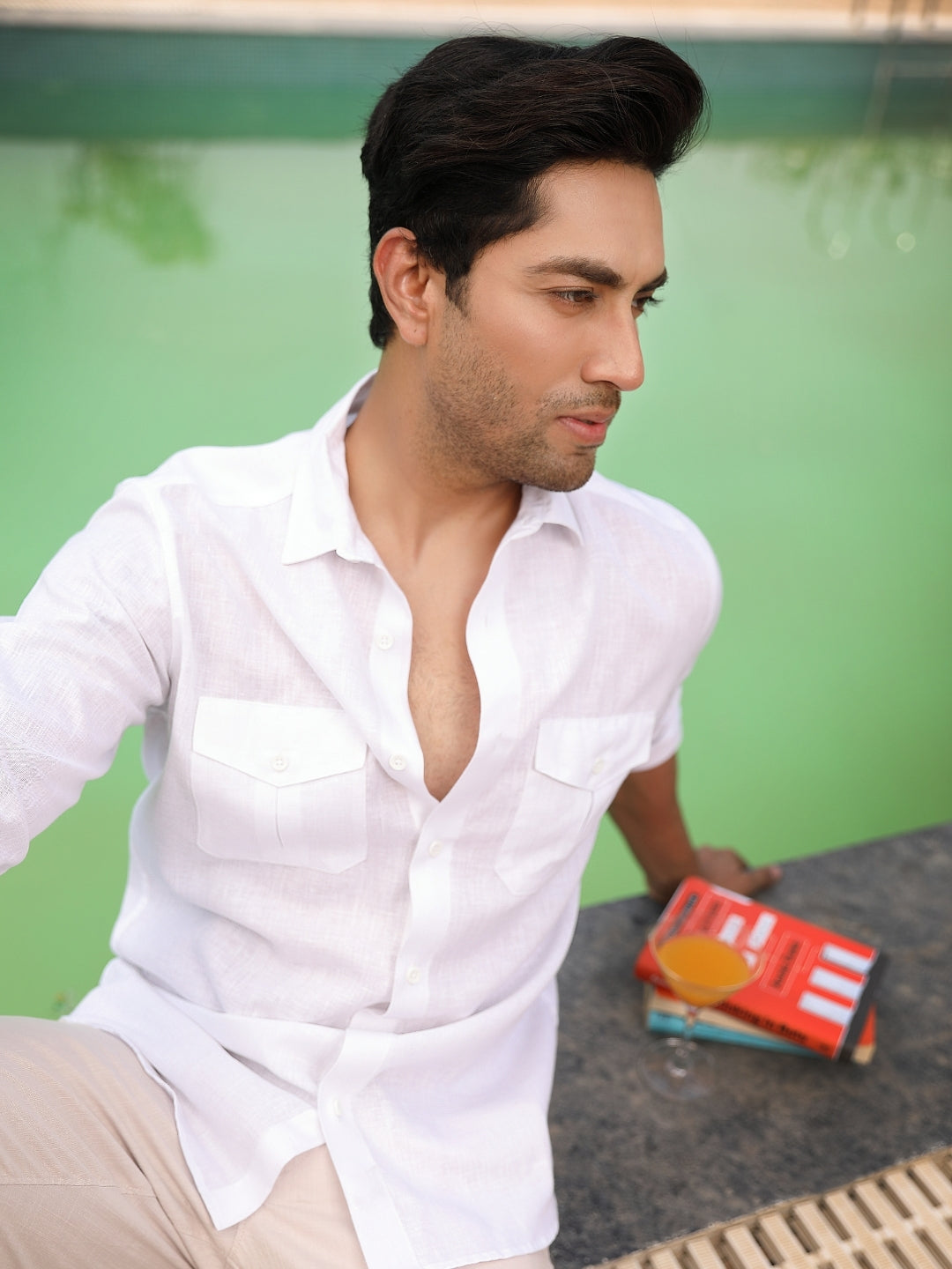 Premium White Solid Linen Casual shirt