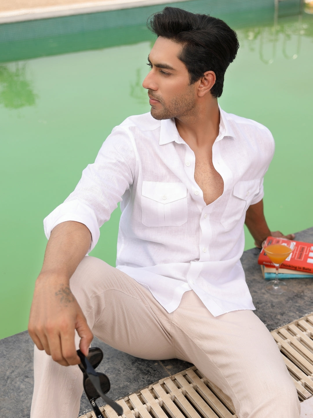 Premium White Solid Linen Casual shirt