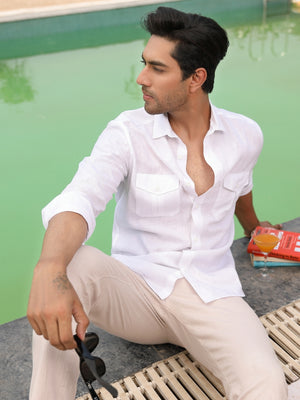 Premium White Solid Linen Casual shirt