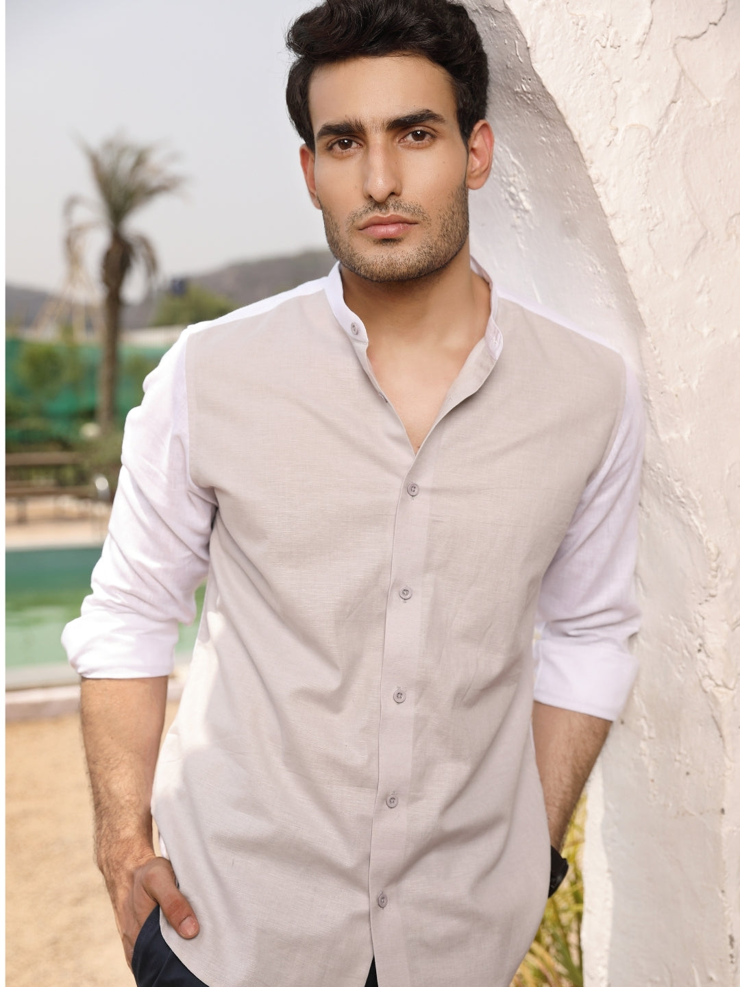 Gray & White Linen Cotton Shirt