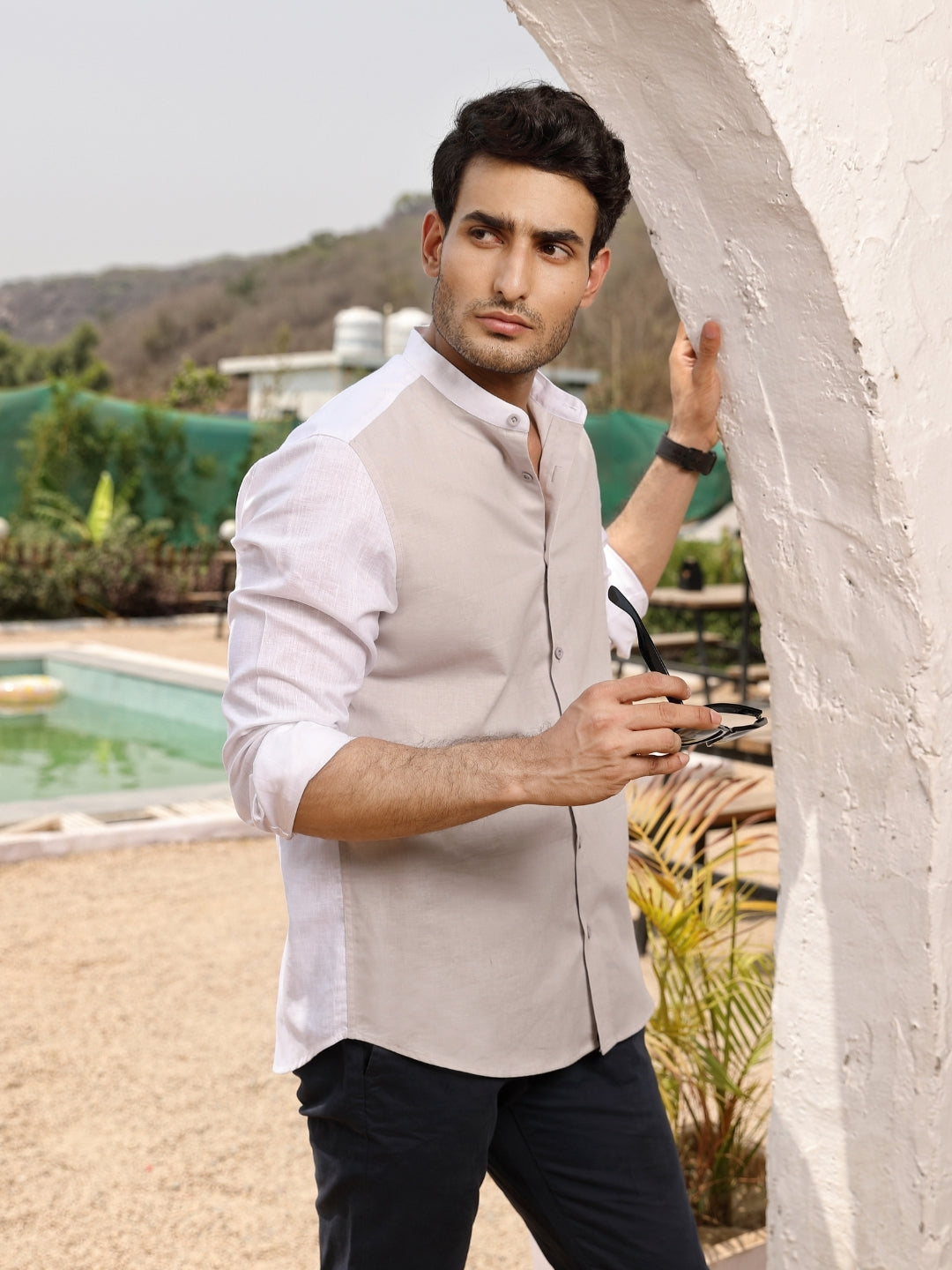 Gray & White Linen Cotton Shirt