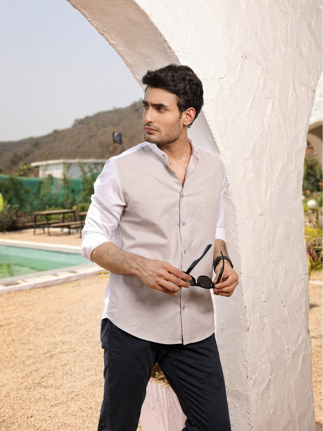 Gray & White Linen Cotton Shirt