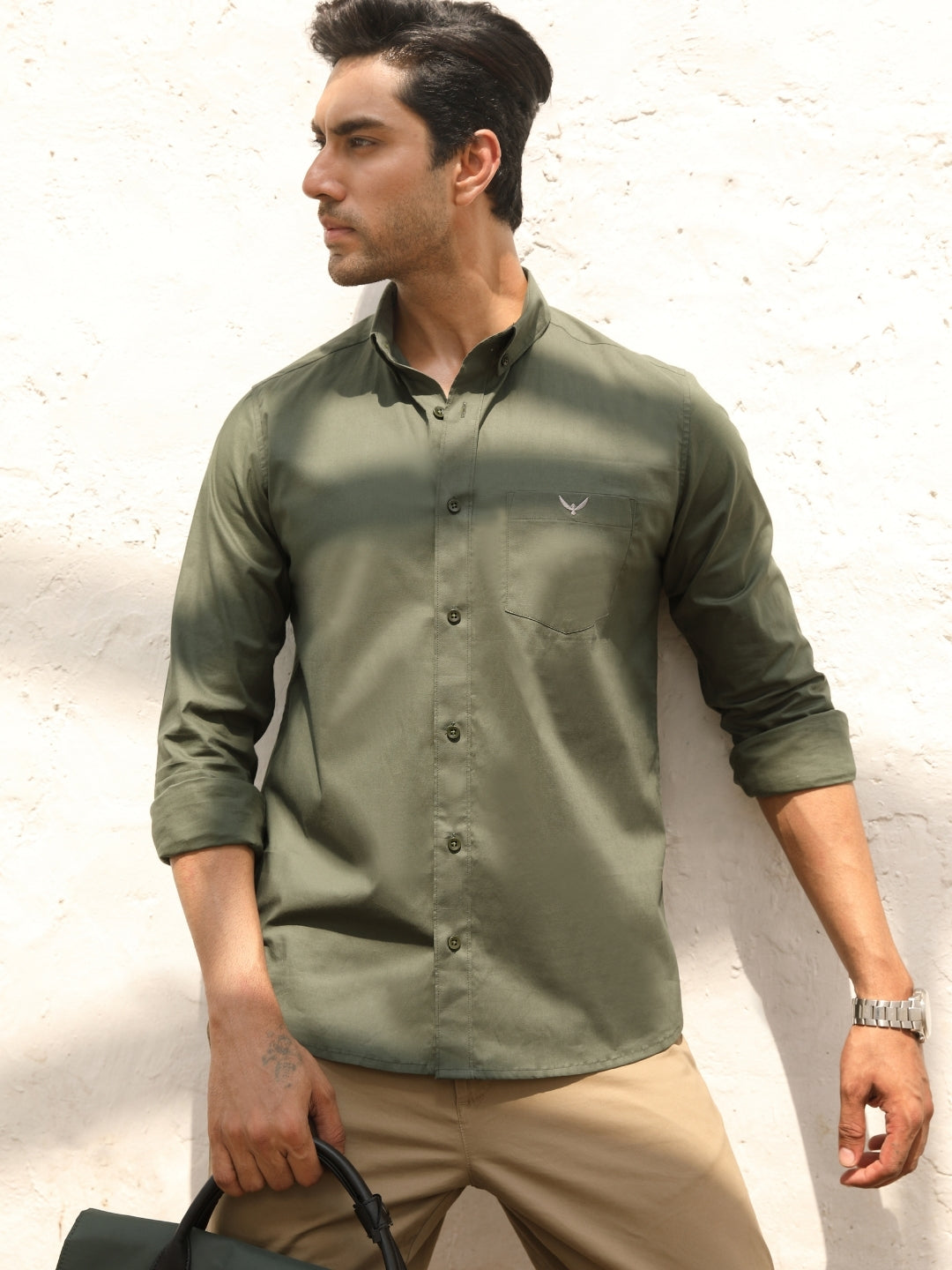 Emerald Green Cotton Solid Shirt