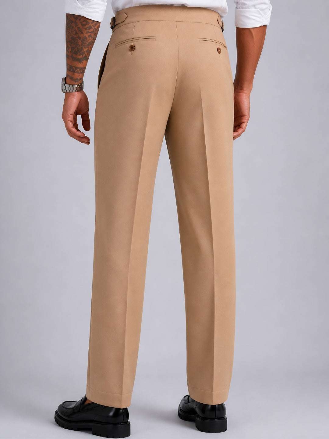 Fawn Solid Straight Fit Double Buckle Gurkha Pant
