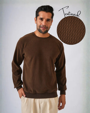 Brown Solid textured Sweat Knit Sweater