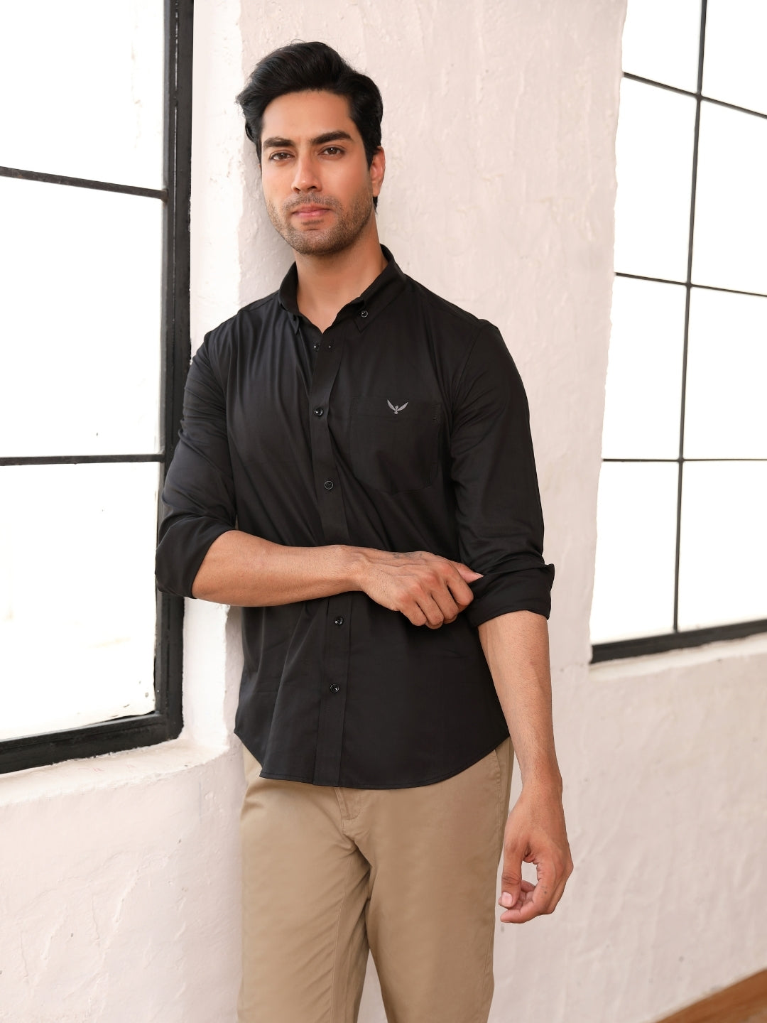 Dark Black Cotton Solid Shirt