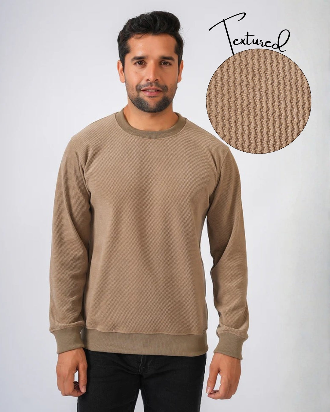 Fawn Solid textured Sweat Knit Sweater
