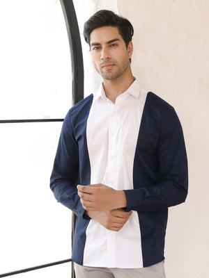 Blue & white Cut & Sew Cotton Shirt