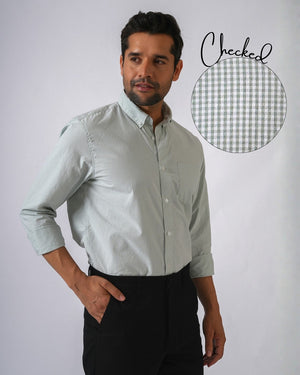 Green Checked Slim Fit Cotton Shirt
