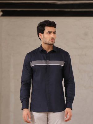 Midnight Blue Cut & Sew Cotton Shirt