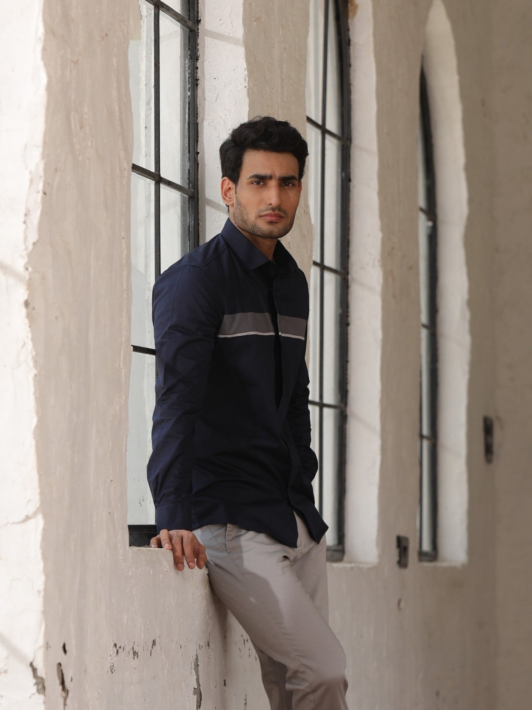 Midnight Blue Cut & Sew Cotton Shirt