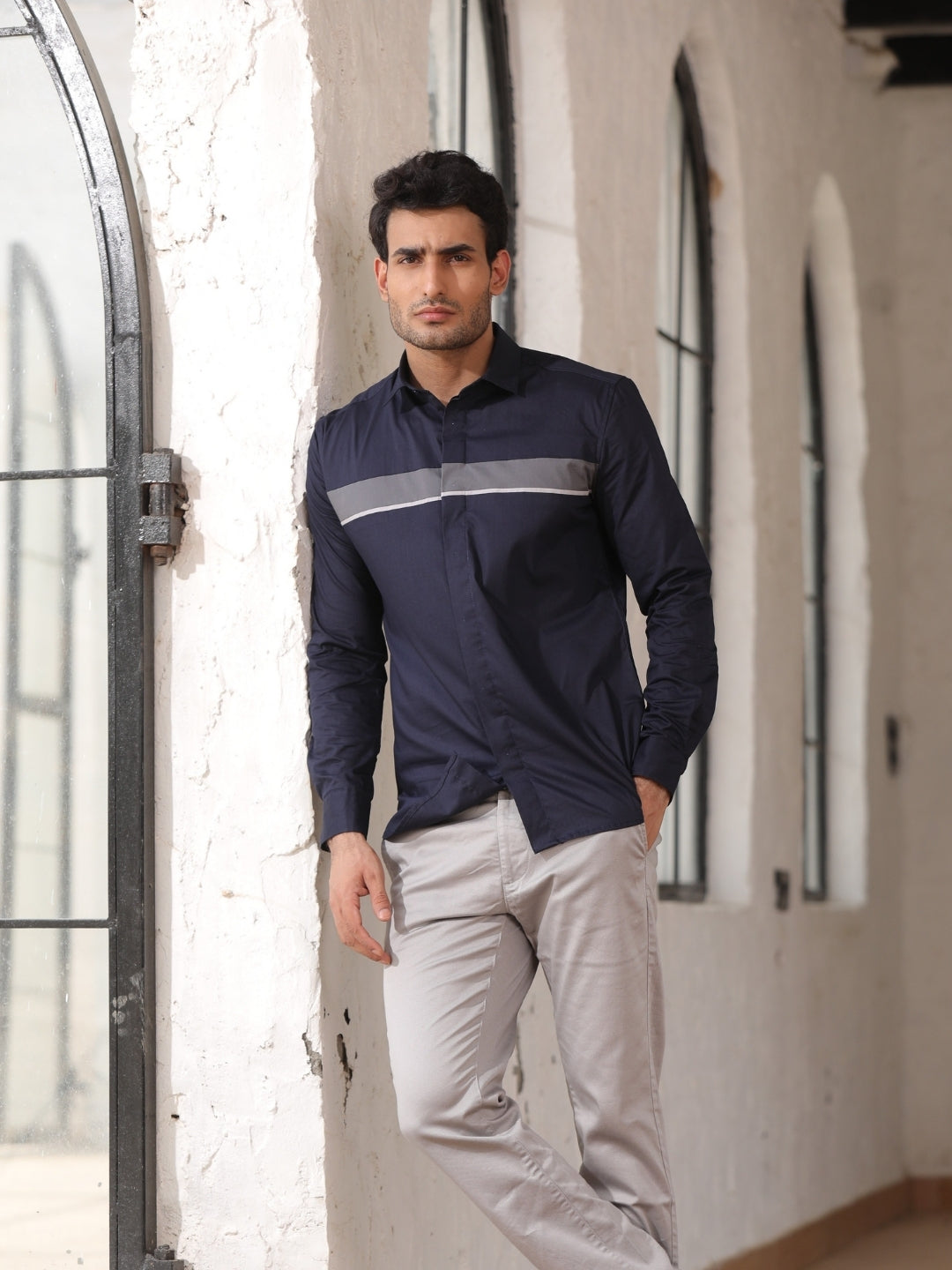 Midnight Blue Cut & Sew Cotton Shirt