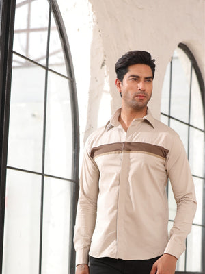 Ivory Cut & Sew Cotton Shirt