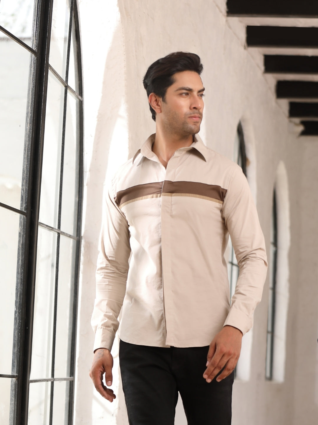 Ivory Cut & Sew Cotton Shirt