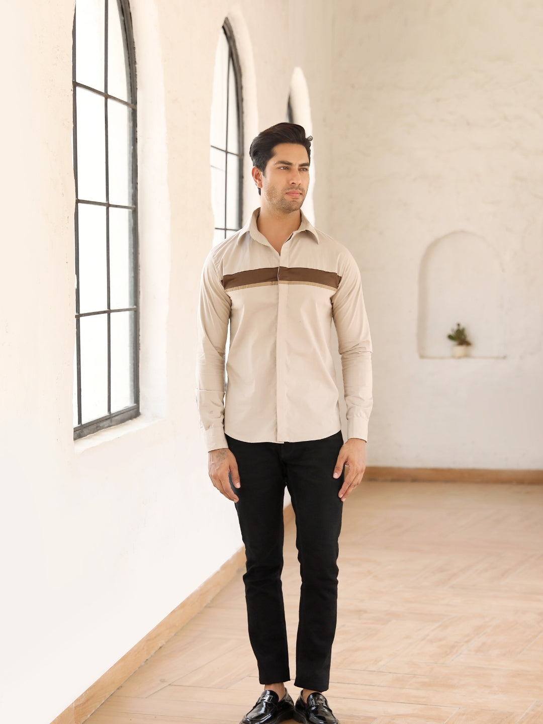 Ivory Cut & Sew Cotton Shirt