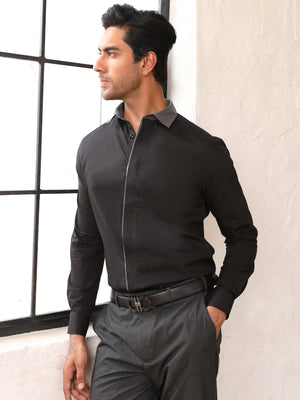 Black Cut & Sew Cotton Shirt