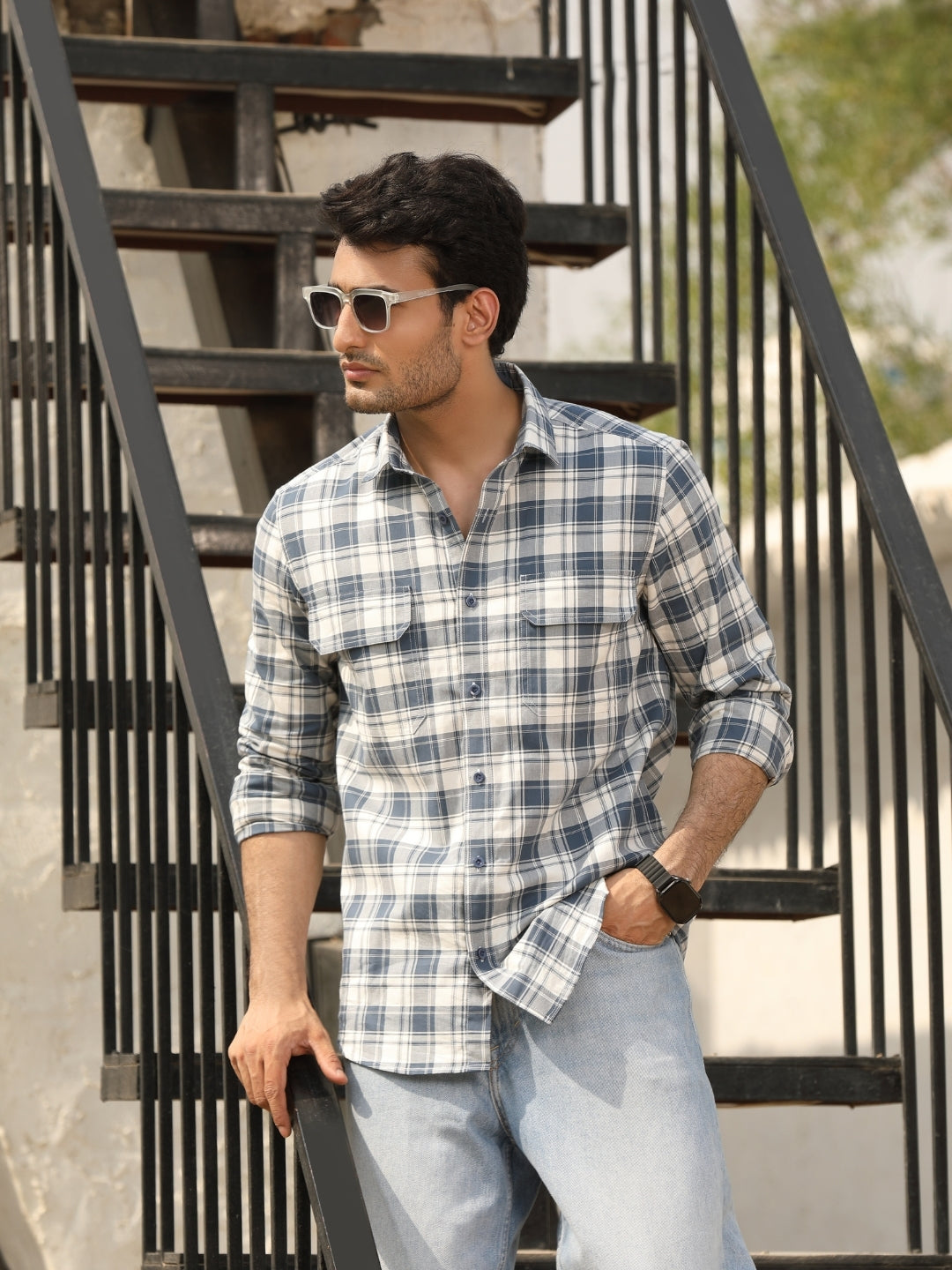 Cameo Blue checks shirt