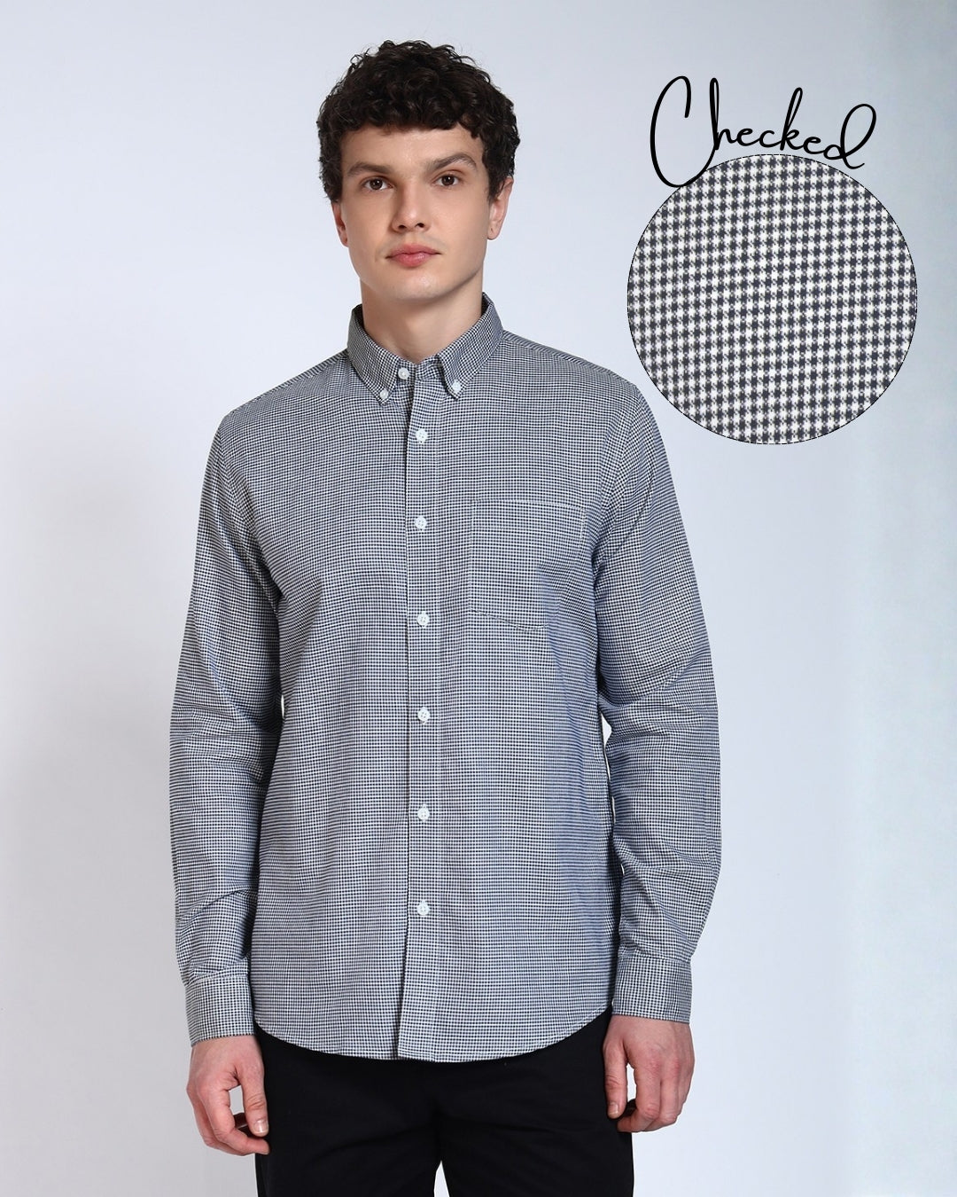 Blue Checked Slim Fit Cotton Shirt