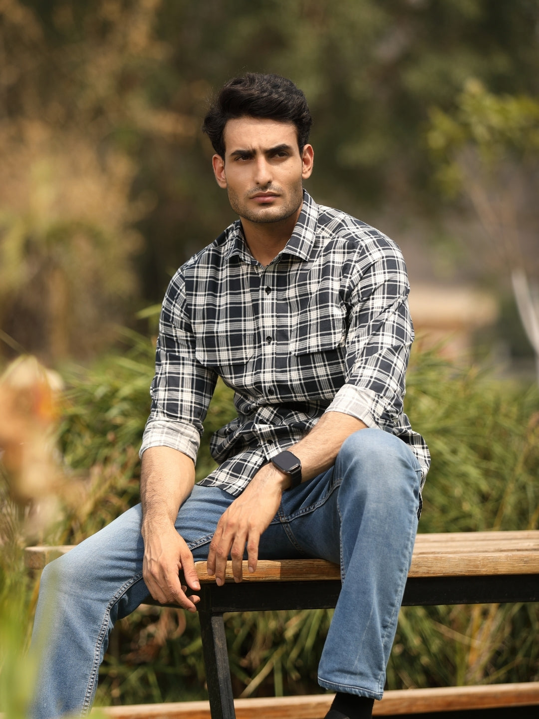 Dark navy blue checks shirt