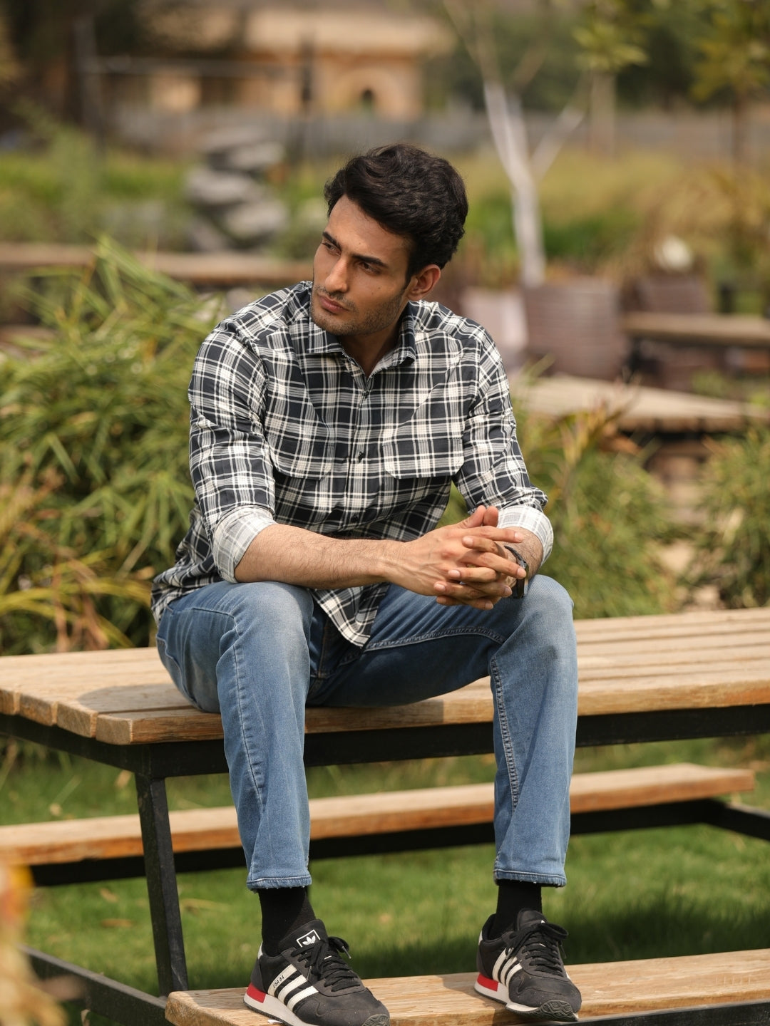 Dark navy blue checks shirt