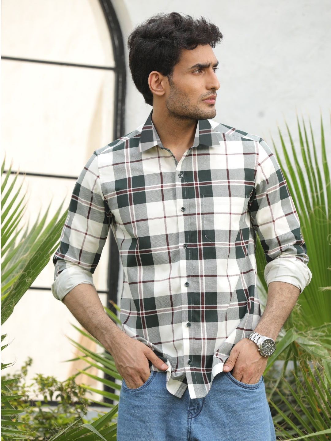 Green Checks Cotton Shirt