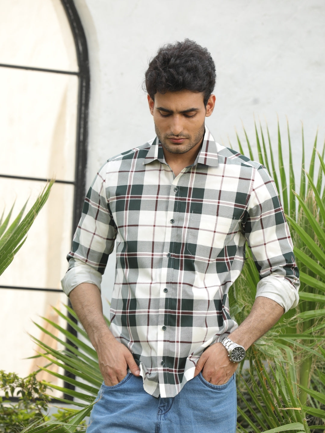 Green Checks Cotton Shirt