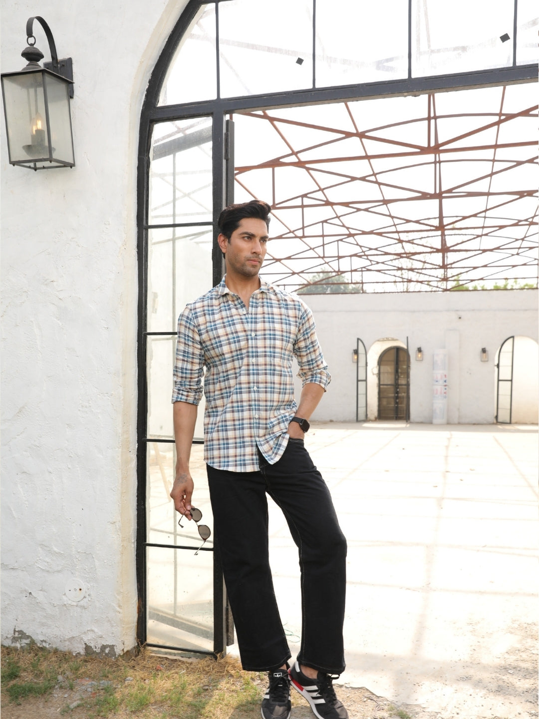 Cream Checks Cotton Shirt