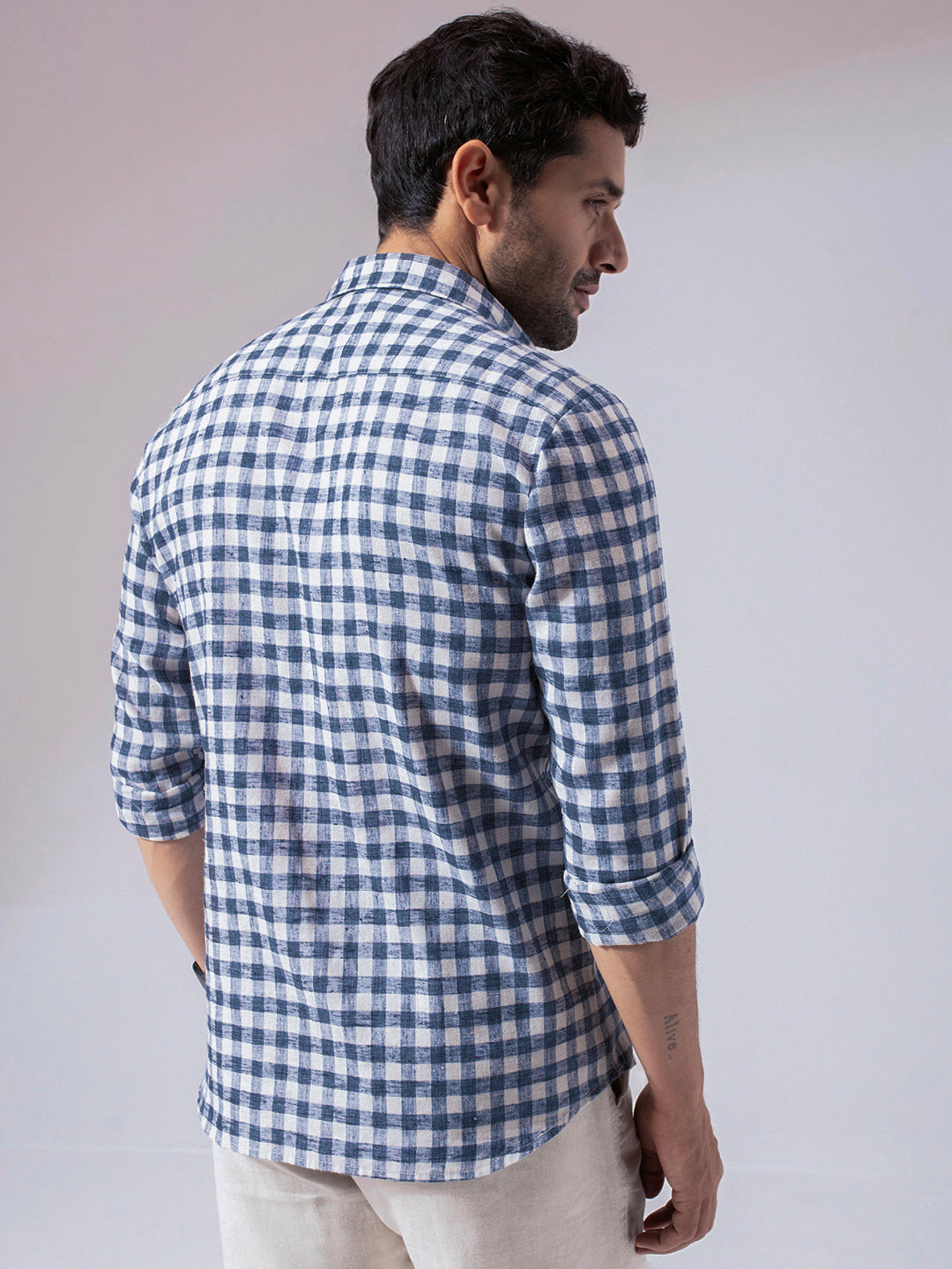Blue Checks Pre-Washed Linen Blend Shirt