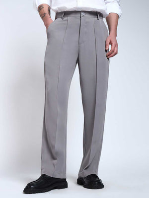 Light Grey Solid Pintuck Korean Pants