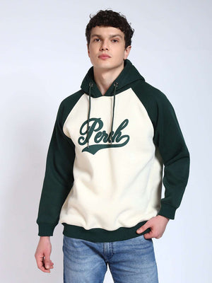 Bottle Green Colour Blocked Regular Fit Hoodie Sweatshirt