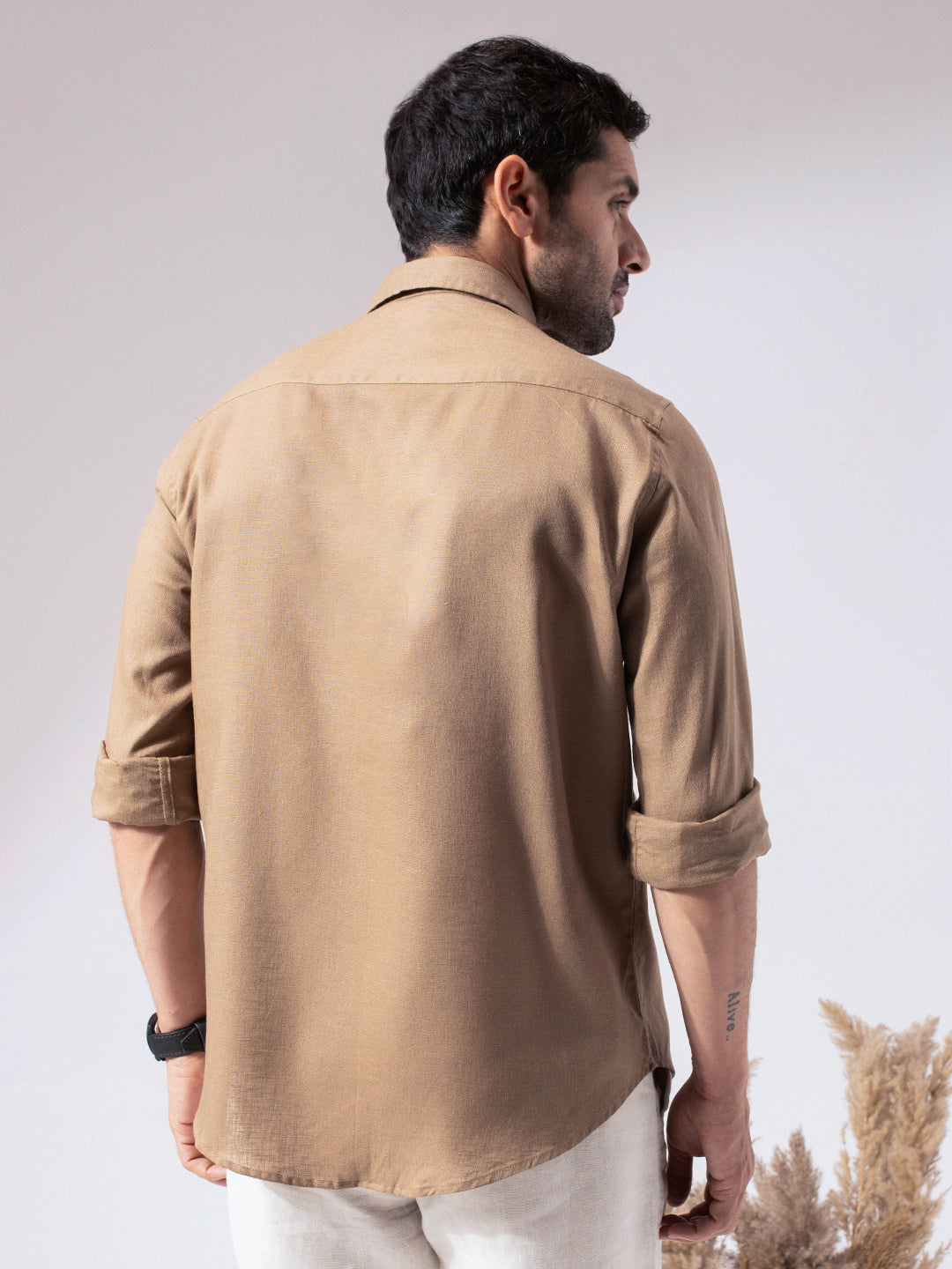 Brown Linen Blend Shirt