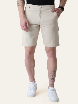 Twill Cotton Cream Solid Shorts