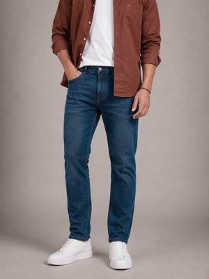 Teal Blue Washed Slim Fit Jeans