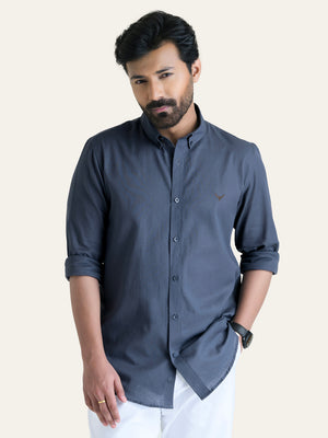 Dark Grey Solid Slim Fit Linen Cotton Shirt