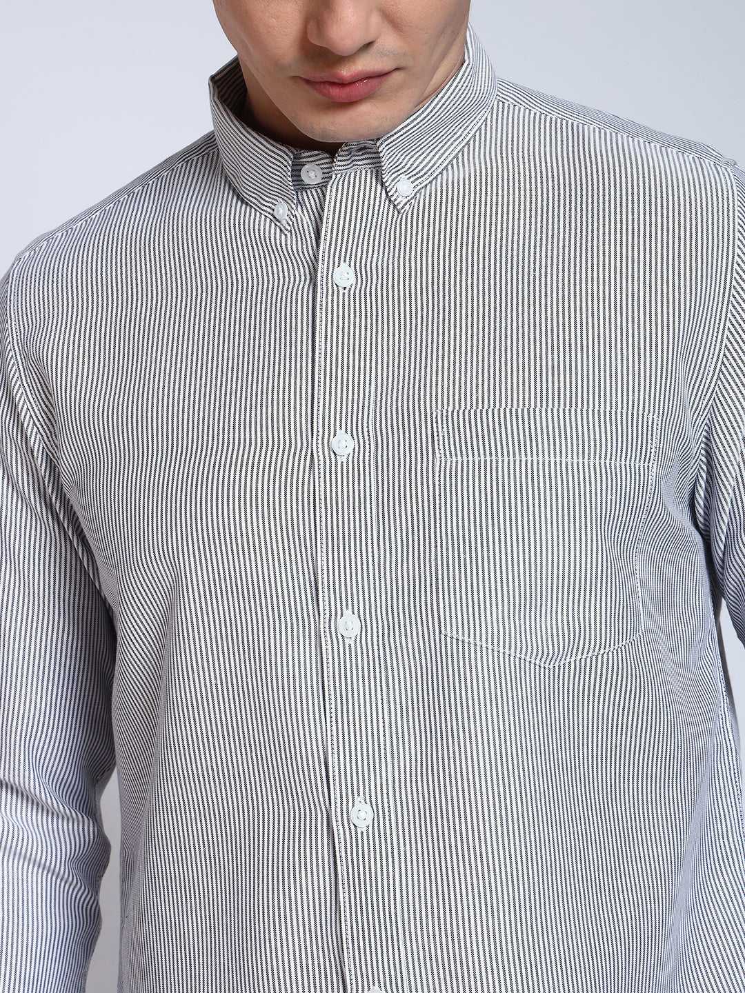 Black Striped Slim Fit Cotton Shirt