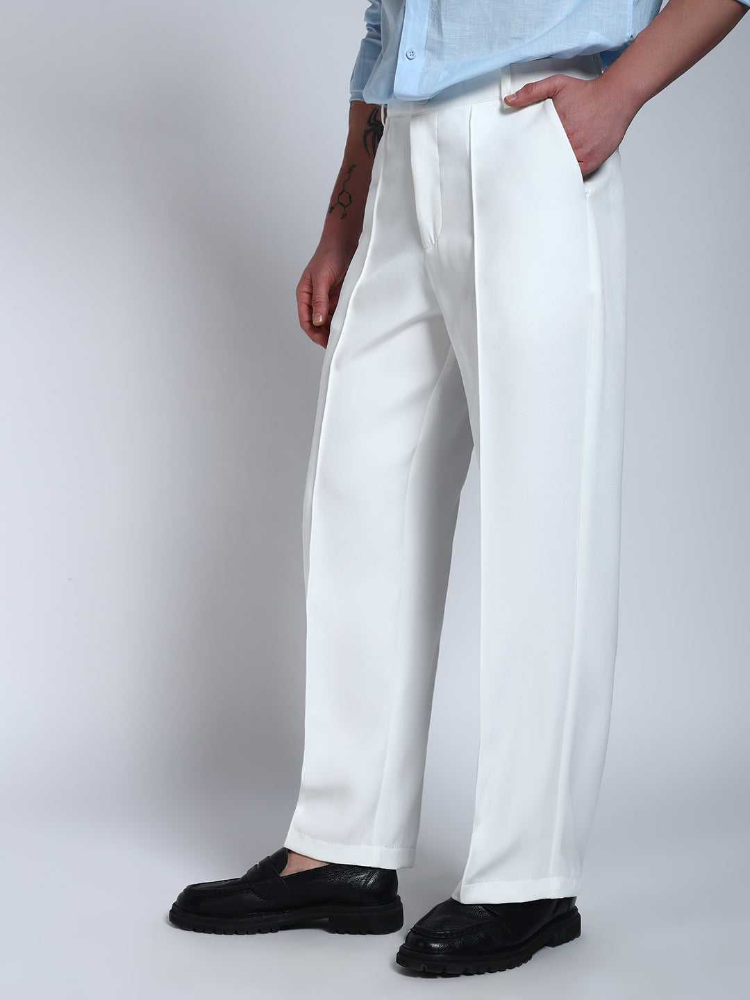 White Solid Pintuck Korean Pants