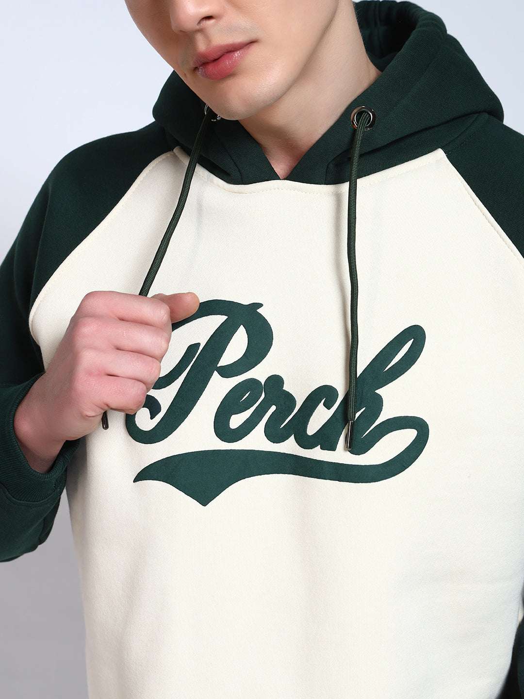 Bottle Green Colour Blocked Regular Fit Hoodie Sweatshirt