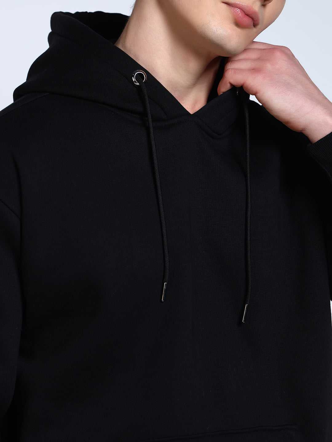 Black Solid Regular Fit Hoodie Sweatshirt