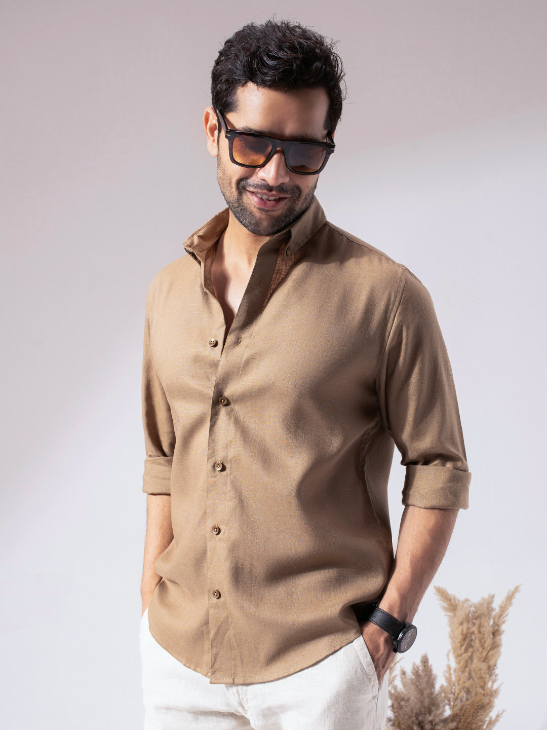 Brown Linen Blend Shirt