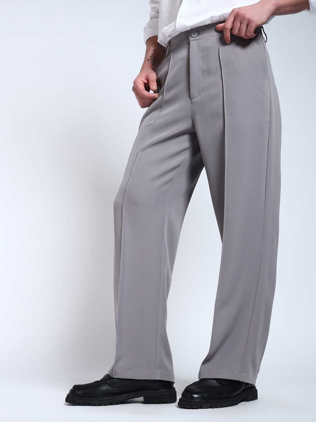 Light Grey Solid Pintuck Korean Pants