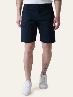 Twill Cotton Navy Blue Solid Shorts