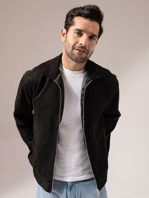 Black Suede Solid Jacket
