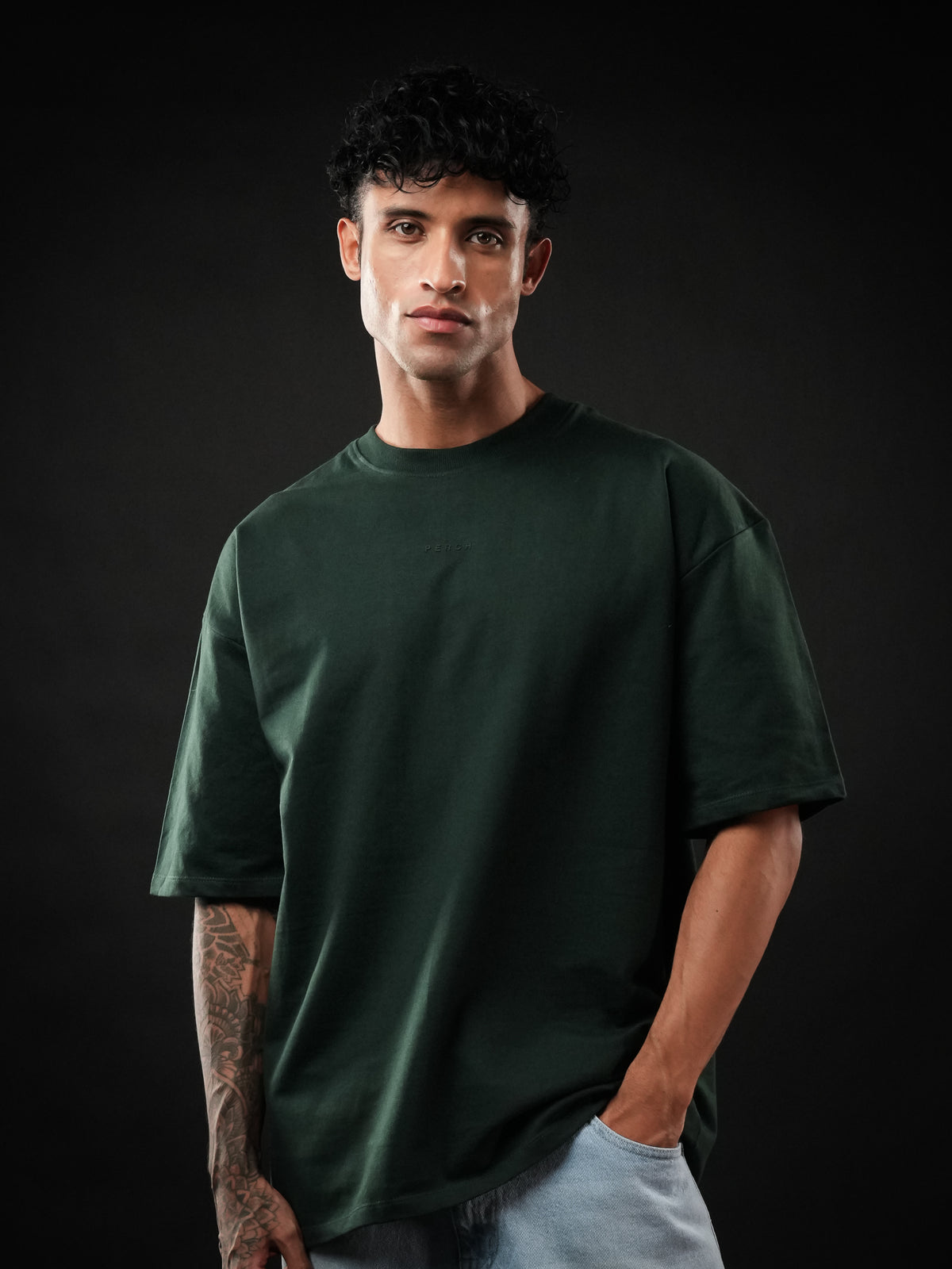 Bottle Green Solid Oversized Tshirt