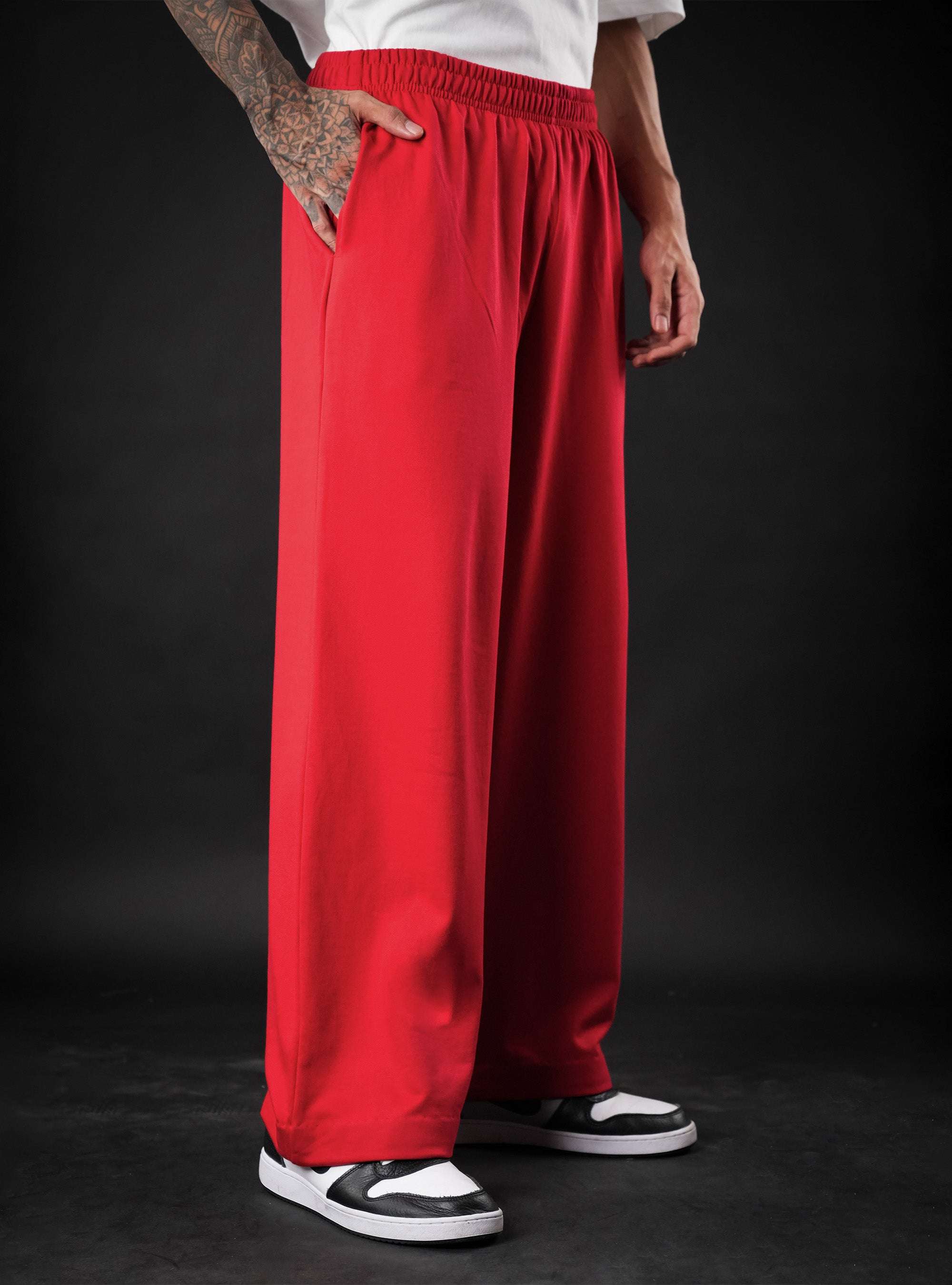 Red Baggy Mid Rise Cotton Jogger for Men & Women