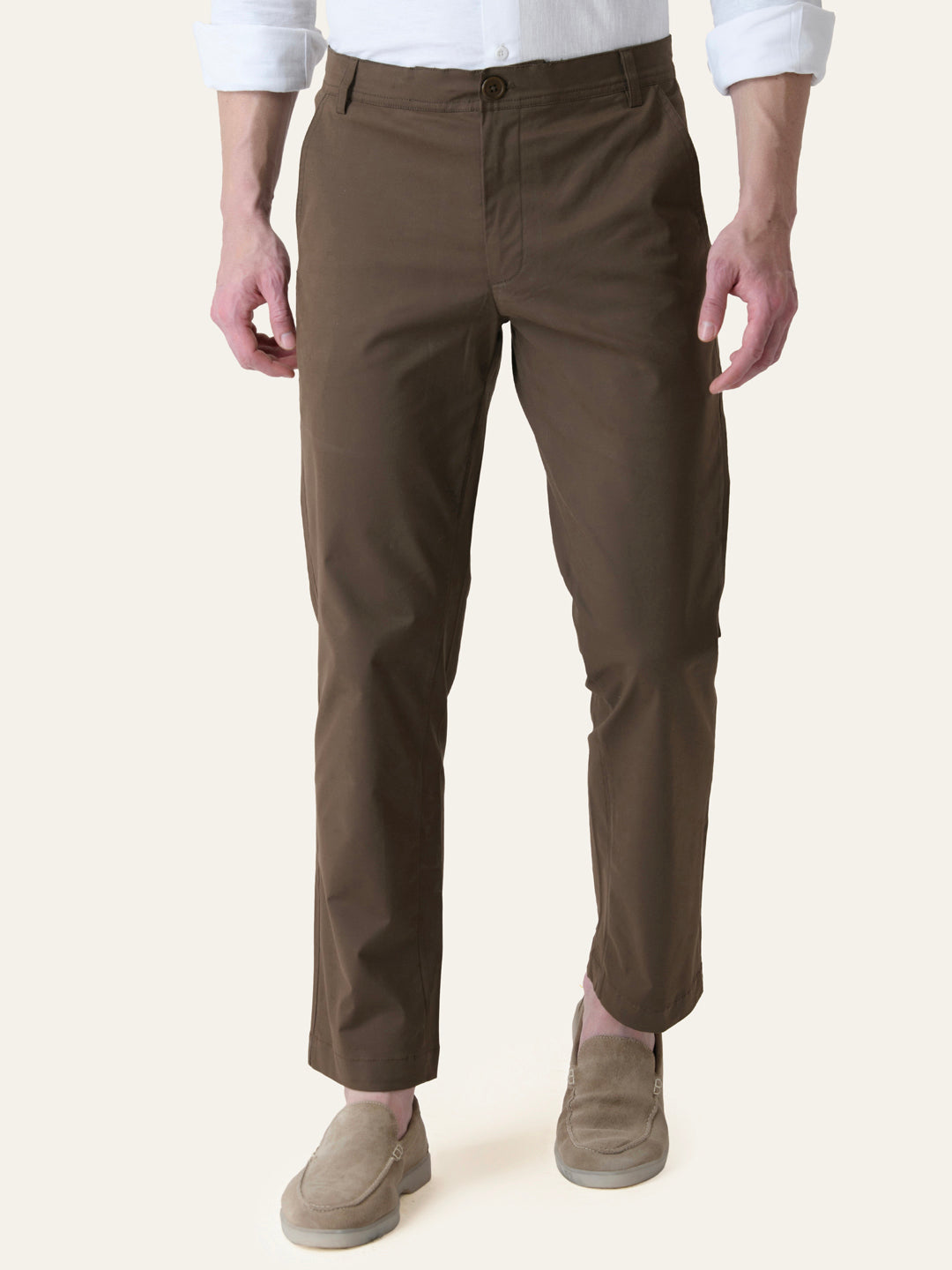 Brown Solid Slim Fit Chinos